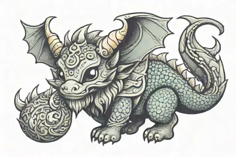 Kawaii pastel viking dragon tattoo design idea
