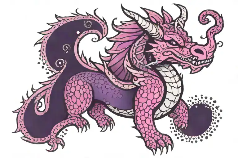 kawaii pink purple sparkly viking norse dragon tattoo design idea