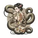 japanese cobra wrapped around a photo reaistic nude pinup model tattoo design idea