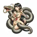 japanese cobra wrapped around a photo reaistic nude pinup model tattoo design idea