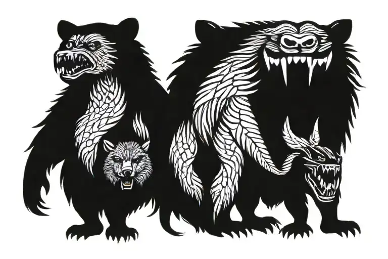 angry bear, wolf, eagle, snake tattoo tattoo design idea