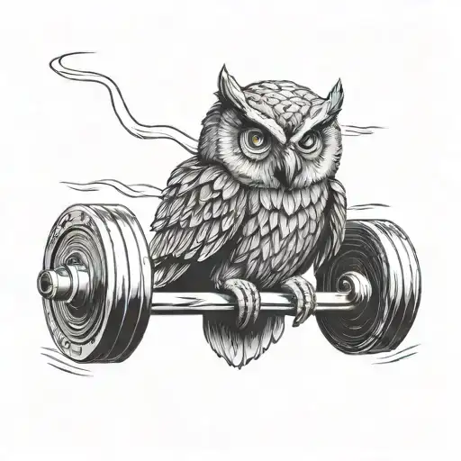 A weightlifting owl with barbells as its wings tattoo design idea