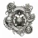A haunting tattoo design showcasing a fighter in a ring surrounded by ghostly figures representing inner demons and struggles with depression tattoo design idea