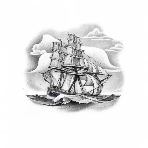Clipper ship on stormy seas with an anchor in the foreground tattoo design idea