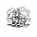 Clipper ship on stormy seas with an anchor in the foreground tattoo design idea