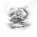 Clipper ship on stormy seas with an anchor in the foreground tattoo design idea