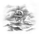 Clipper ship on stormy seas with an anchor in the foreground tattoo design idea