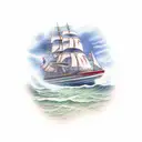 Clipper ship on stormy seas with an anchor in the foreground tattoo design idea