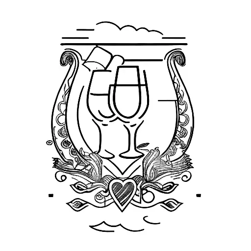 A tattoo of a wine glass and a beer mug clinking together, representing your enjoyment of drinking and going out with your loved one. tattoo design idea