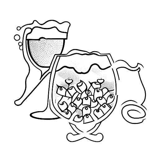 A tattoo of a wine glass and a beer mug clinking together, representing your enjoyment of drinking and going out with your loved one. tattoo design idea
