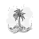 tribal palm tree with beach, waves, and 215 on the trunk tattoo design idea