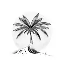 tribal palm tree with beach, waves, and 215 on the trunk tattoo design idea