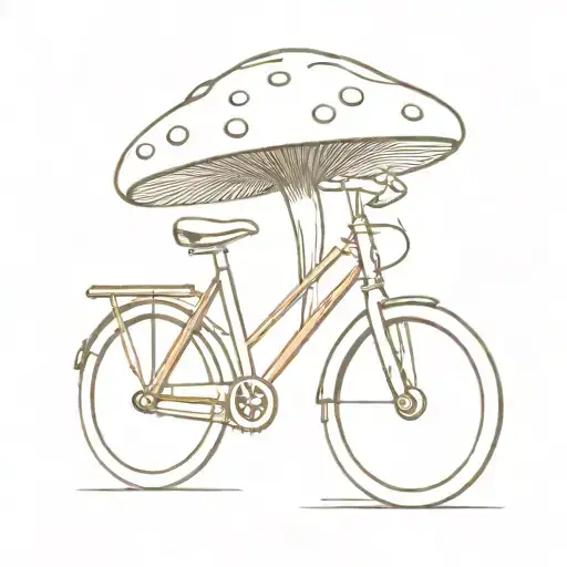 a mushroom charicature on a bicycle tattoo design idea