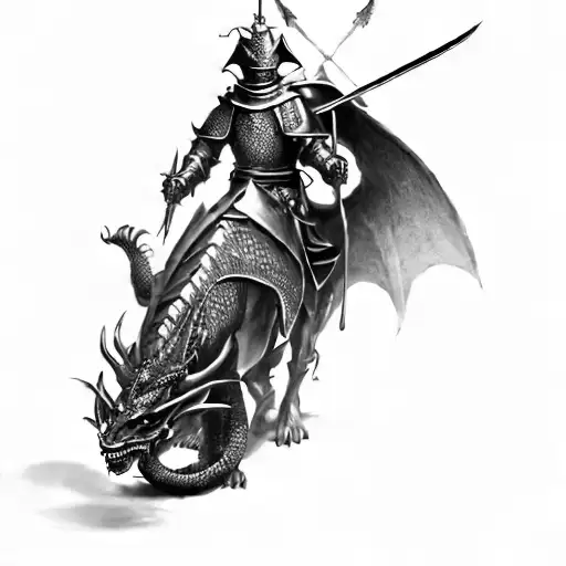 a knight with an angel on his shoulder anda a dragon tattoo design idea