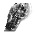 a knight with an angel on his shoulder anda a dragon tattoo design idea