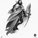 a knight with an angel on his shoulder anda a dragon tattoo design idea