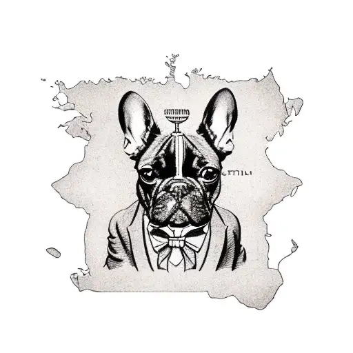 A vintage map of Utah with a French bulldog standing proudly on top tattoo design idea