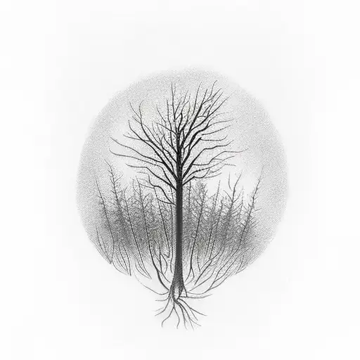 burning forest with a single small green growing plant in front tattoo design idea