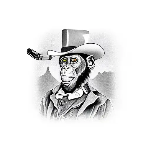 monkey in wild west drinking beer in saloon  tattoo design idea