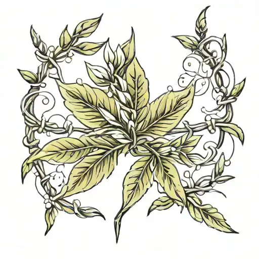Combination design of barbed wire and olive leaf for a tattoo that is placed in the form of a necklace on the breastbone tattoo design idea