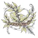 Combination design of barbed wire and olive leaf for a tattoo that is placed in the form of a necklace on the breastbone tattoo design idea