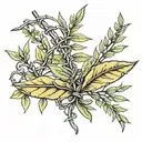 Combination design of barbed wire and olive leaf for a tattoo that is placed in the form of a necklace on the breastbone tattoo design idea