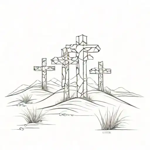 3 crosses with sand dunes around them  tattoo design idea