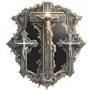 3 crosses with the middle one being bigger than the others and having a shining light from it and jesus christ on it  tattoo design idea