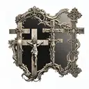 3 crosses with the middle one being bigger than the others and having a shining light from it and jesus christ on it  tattoo design idea