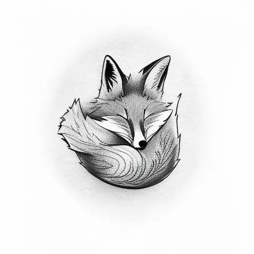 A cute sleeping fox curled up in a ball tattoo design idea