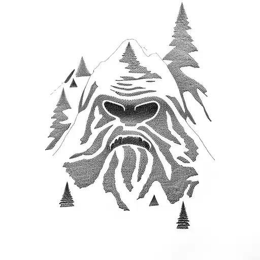 mountains woods Bigfoot ufo jeep tattoo design idea