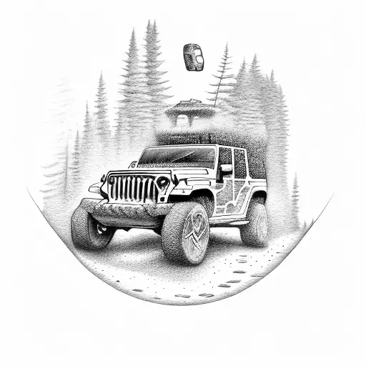 woods mountain jeep ufo Bigfoot  tattoo design idea