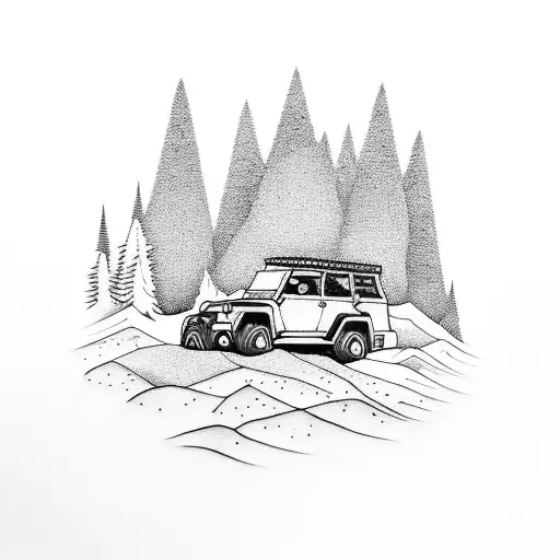 woods mountains little jeep ufo Bigfoot  tattoo design idea