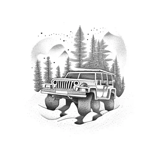 woods mountain jeep ufo Bigfoot  tattoo design idea