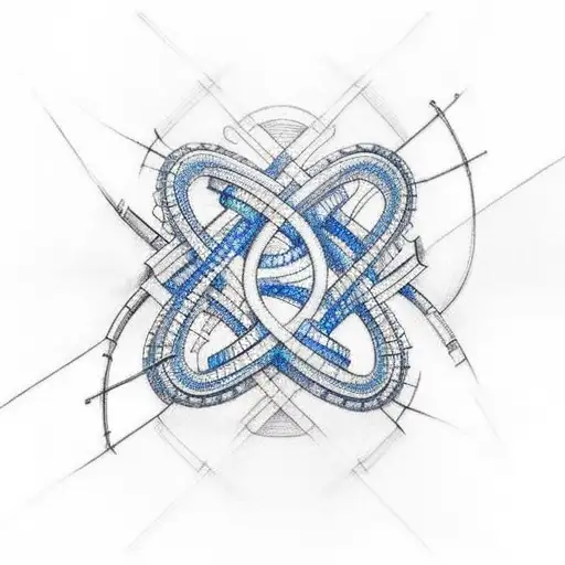 A tattoo of a DNA strand intertwined with architectural blueprints, symbolizing the combination of the family's professions. tattoo design idea