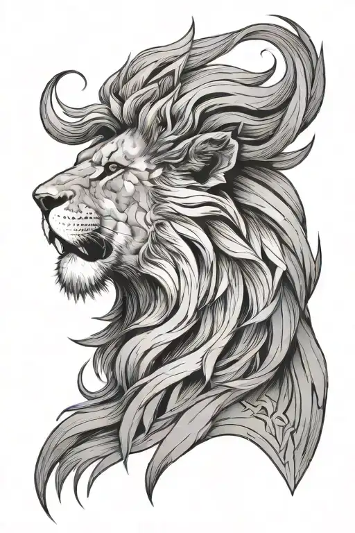 profile head of a lion where the mane ends with a 6-pointed star of Israel tattoo design idea