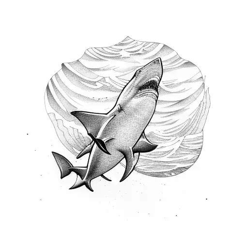 sailboat black tip shark diving surfing tattoo design idea