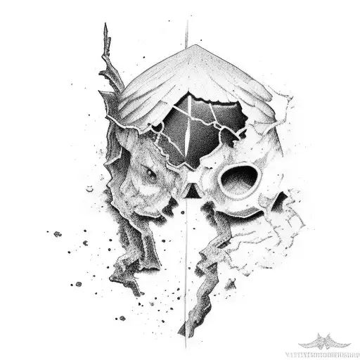 cracked hourglass, dark place, raven wings tattoo design idea