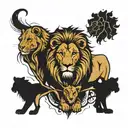  lion and lioness with 4 cubs below tattoo design idea