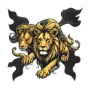  lion and lioness with 4 cubs below tattoo design idea