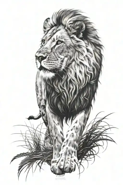 I already have a lions face on my entire calf and want to carry it over to the front of my leg with jungle / king of the tattoo design idea