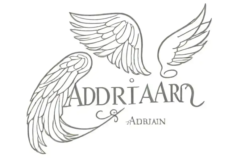 Adrian name tattoo with angel wings  tattoo design idea