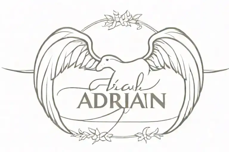 Adrian name tattoo with wings spread wide tattoo design idea