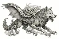 wolf dragon flying tattoo design idea