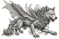 wolf dragon flying tattoo design idea