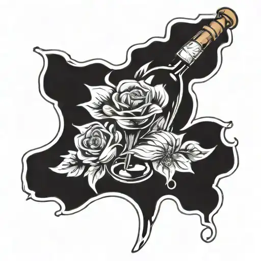 flower, wine, tomahawk  tattoo design idea