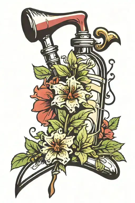 flower- wine- tomahawk  tattoo design idea