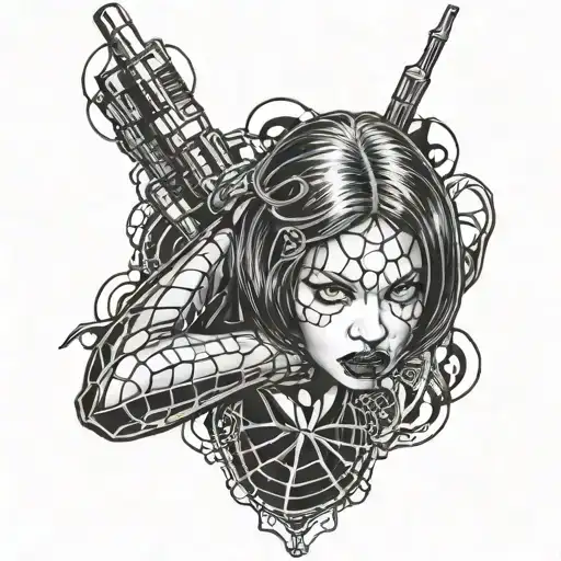 black widow on web, junji ito drawing style tattoo tattoo design idea