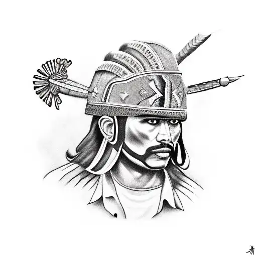 Mexican native warrior and Spanish conquestador with assault rifle  tattoo design idea