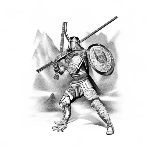 Mexican warrior and conquestador fight we modern rifle tattoo design idea